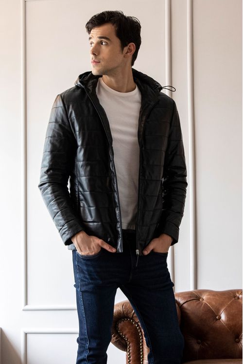 Chaqueta abullonada de cuero
