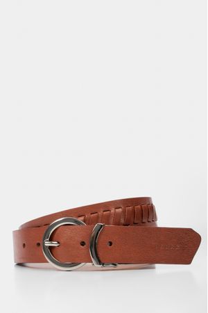 Cinturón doblefaz de cuero trenzado y placa croco