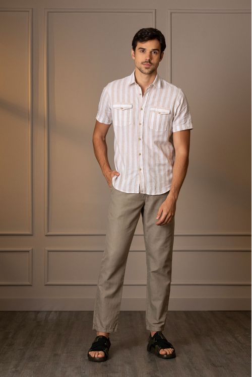 Pantalón chino regular fit de lino para hombre casual