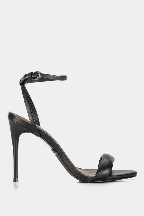 Sandalia tacón black de cuero para mujer brillo sutil