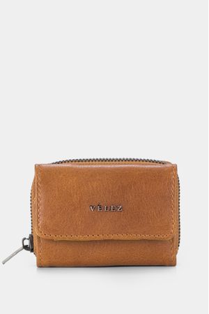 Monedero tropical de cuero para mujer broche y cremallera