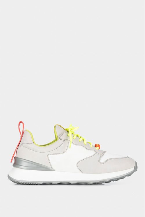 Sneakers urban mercurio de cuero y lona para mujer acentos de color