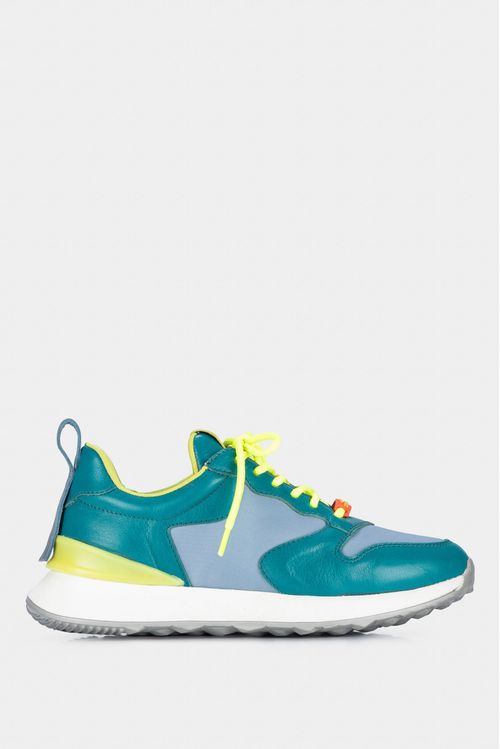 Sneakers urban mercurio de cuero y lona para mujer acentos de color