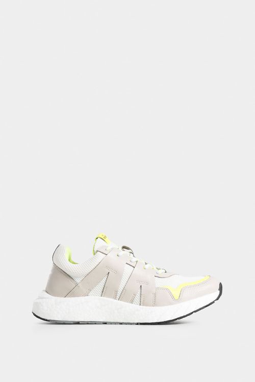 Sneakers urban turmalina de lona por cuero para mujer en contraste