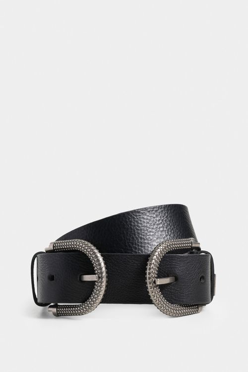 Cinturón unifaz bolet de cuero para mujer hebilla texturizada