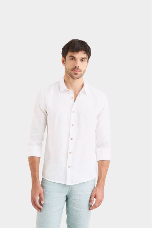 Camisa manga larga en lino para hombre silueta semi ajustada