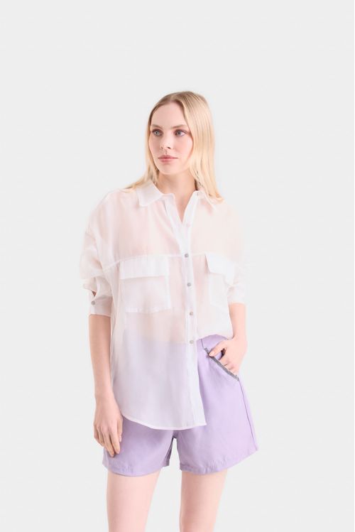 Camisa thaila en tejido plano para mujer tabla posterior