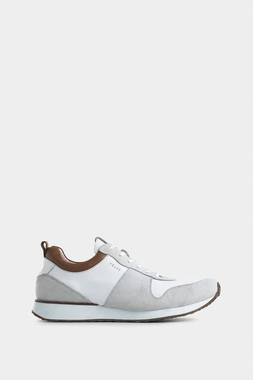 Sneakers coprino de cuero liso y gamuzado para hombre detalle contraste