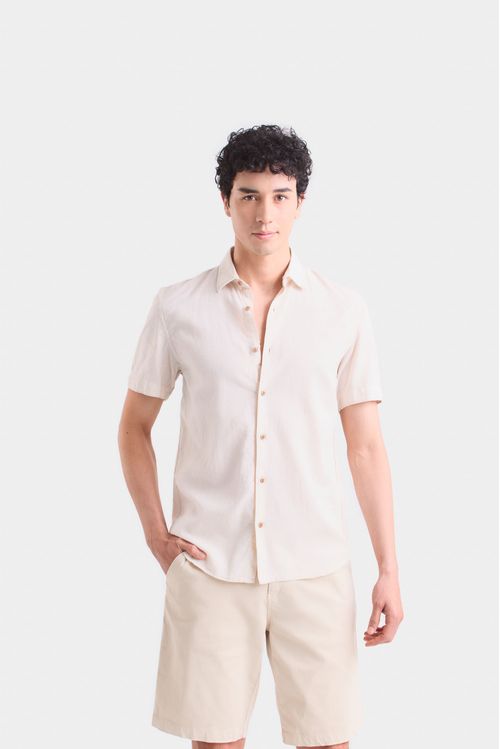 Camisa semi lino caribe para hombre manga corta