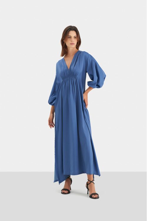 Maxi vestido marte en tejido sostenible para mujer escote en V