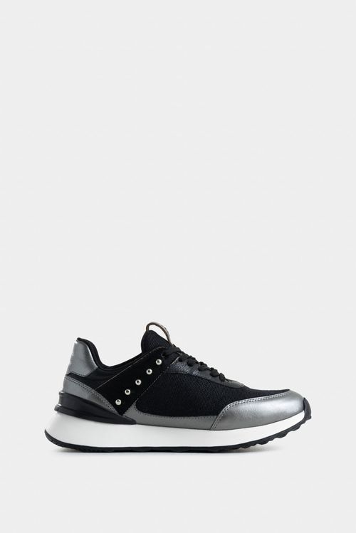 Sneakers san Joaquín de cuero y lona para mujer detalle taches