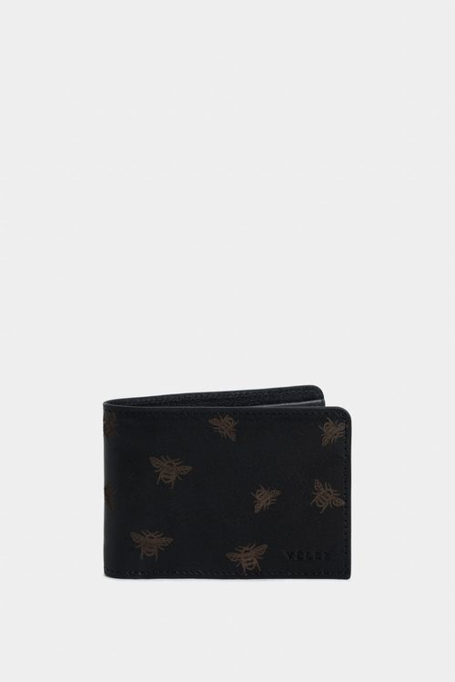 Billetera hibiscus de cuero para hombre grabado abeja