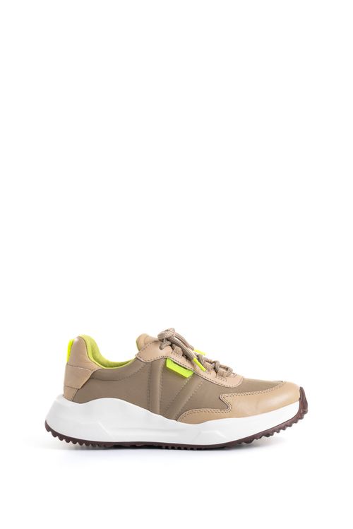 Sneakers viena de cuero y lona para mujer detalle neón