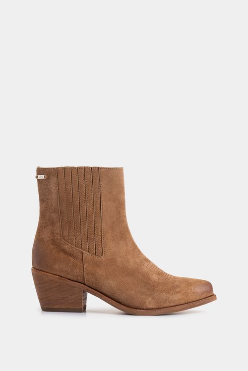 Botines texanos Mercurio de cuero gamuzado para mujer efecto encerado
