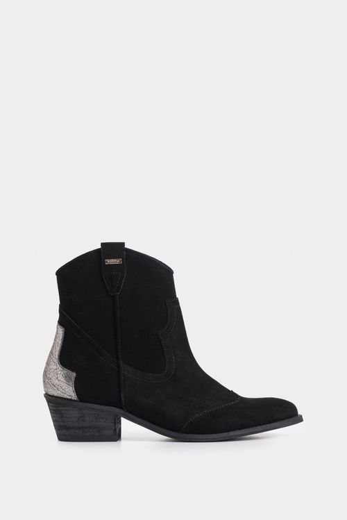 Botines texanos Sahara de cuero gamuzado para mujer detalle metalizado