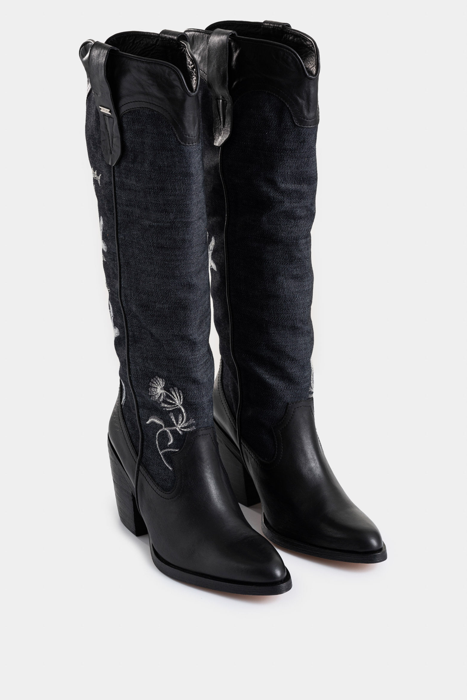 Botas Linaje en denim y cuero para mujer silueta texana-1740713393152