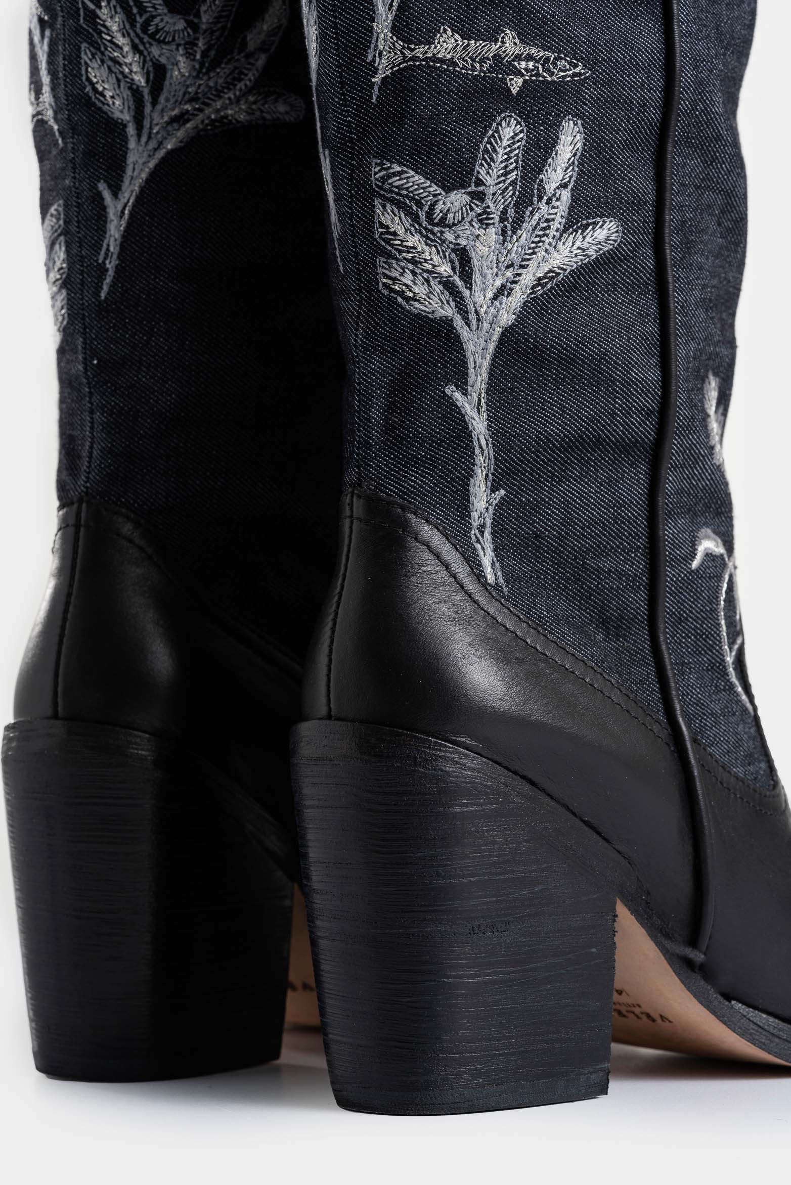 Botas Linaje en denim y cuero para mujer silueta texana-1740713406120