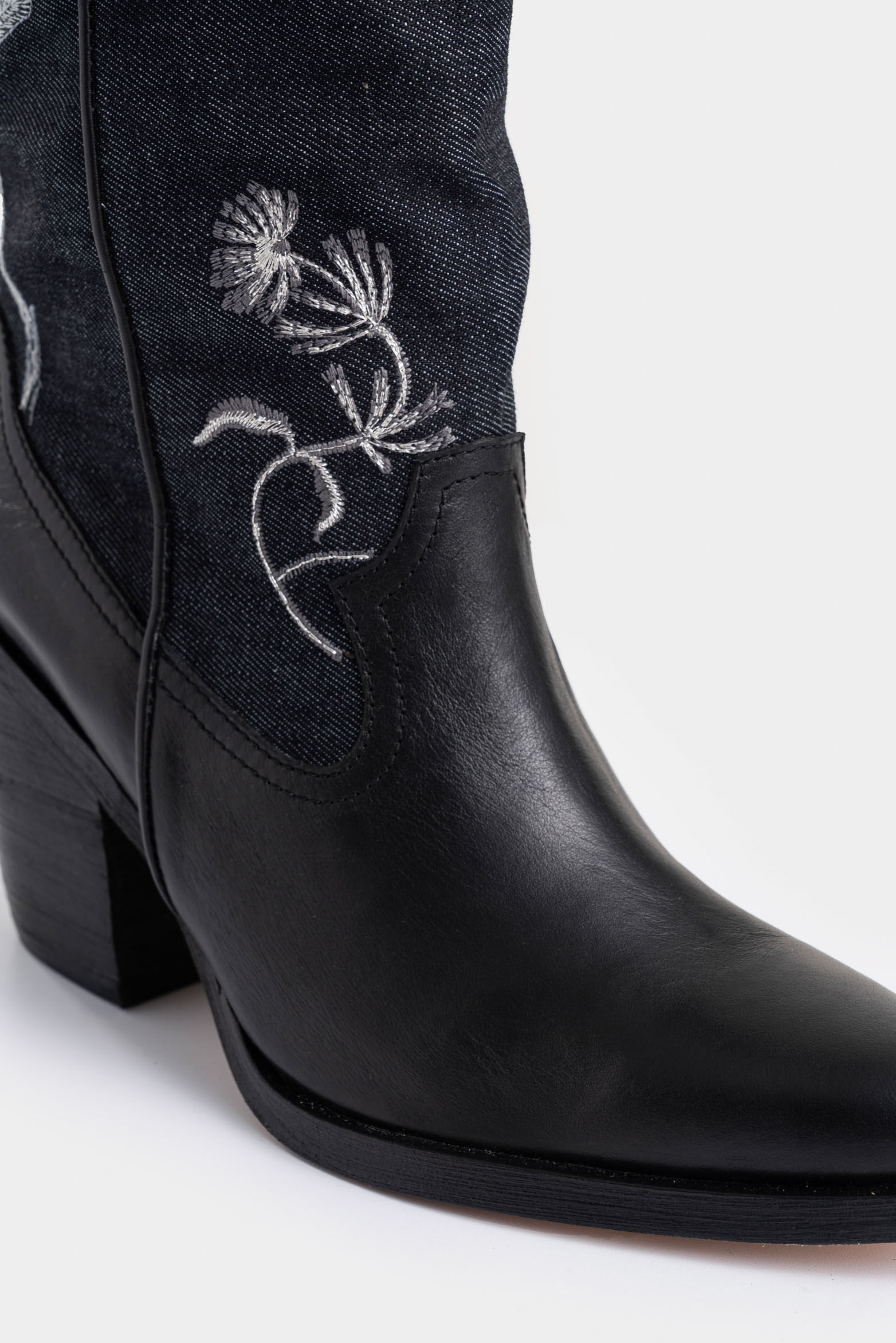 Botas Linaje en denim y cuero para mujer silueta texana-1740713411769