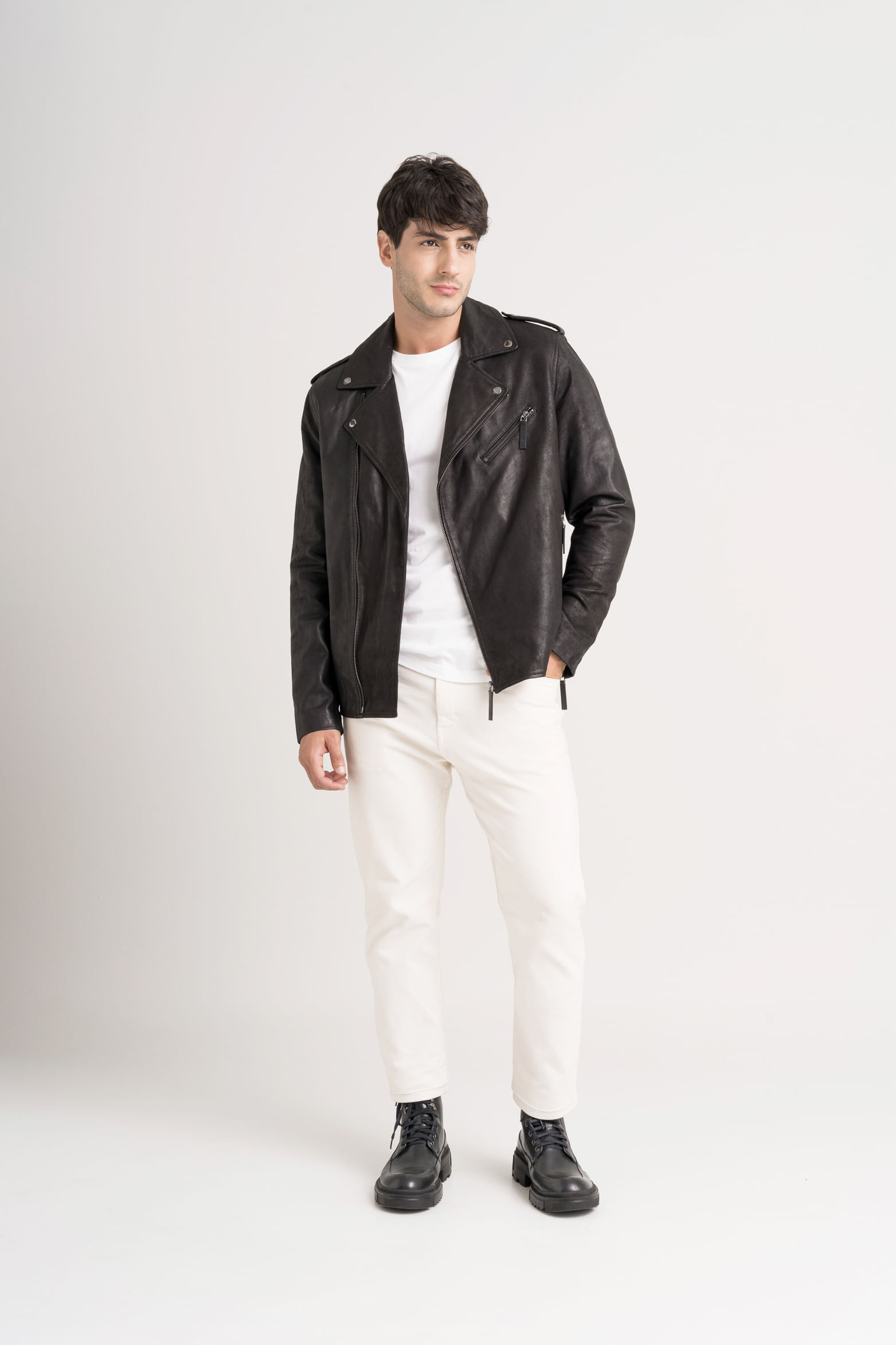 Chaqueta biker Capri de cuero para hombre semi ajustada-1744517539287