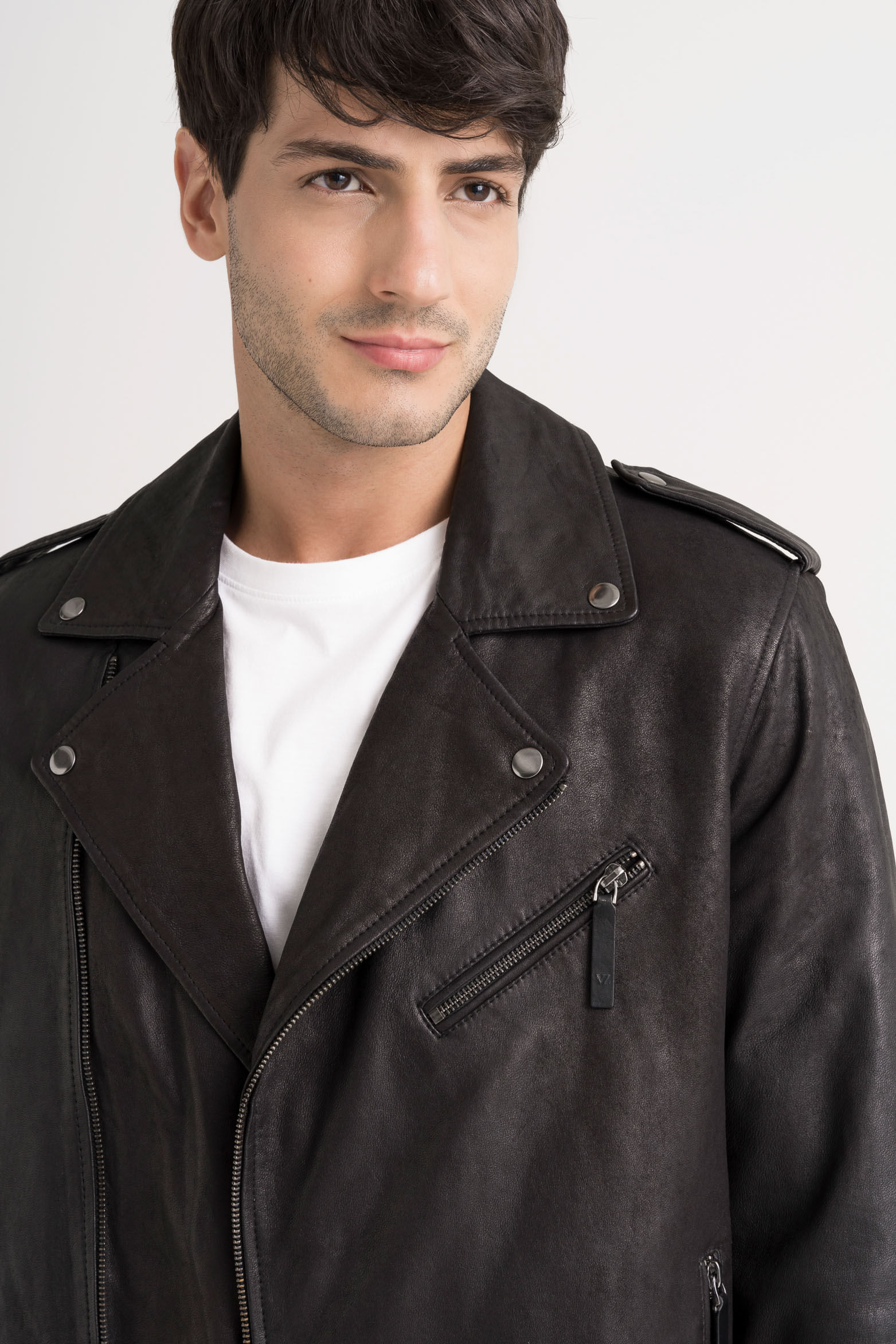 Chaqueta biker Capri de cuero para hombre semi ajustada-1744517544489