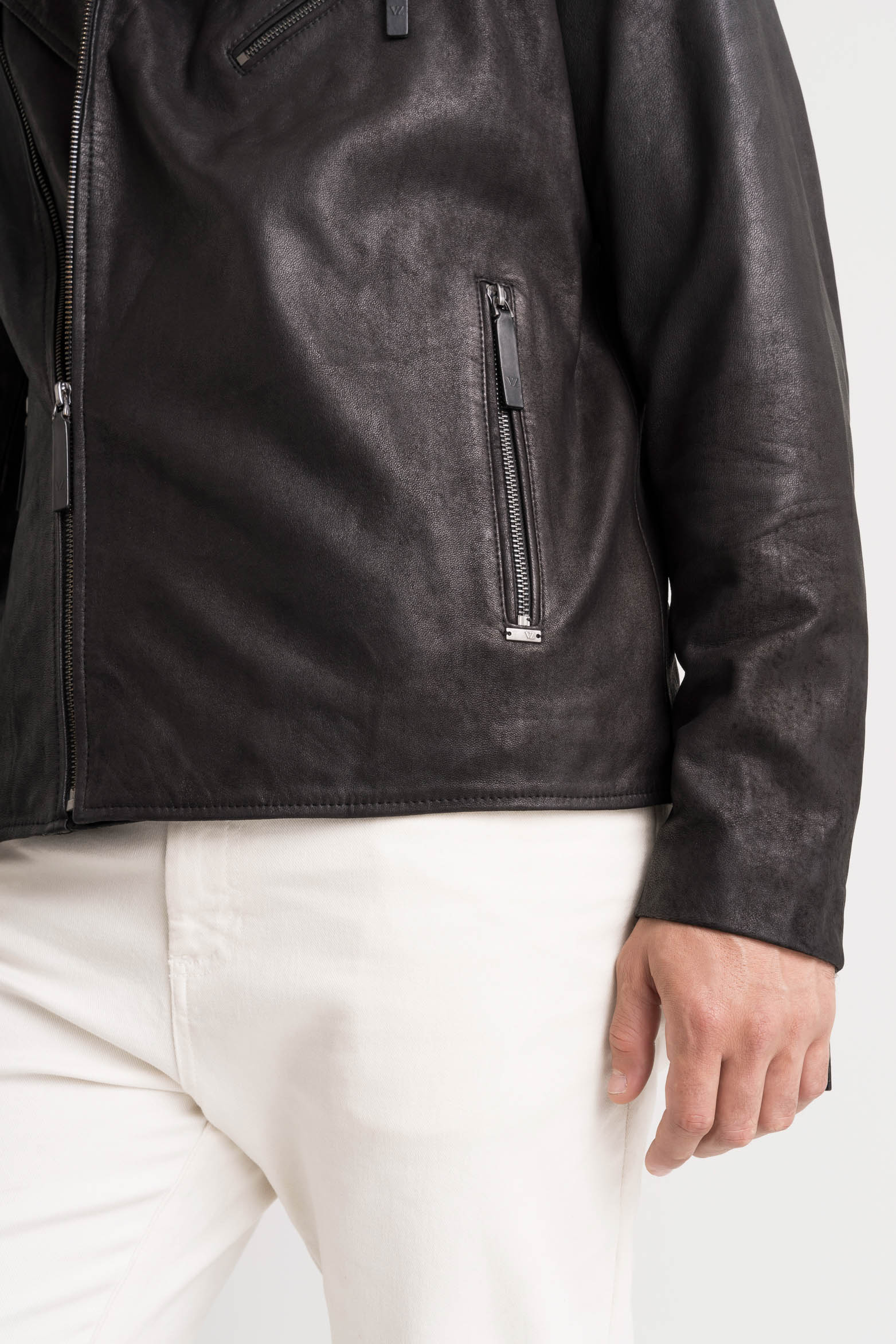 Chaqueta biker Capri de cuero para hombre semi ajustada-1744517556338