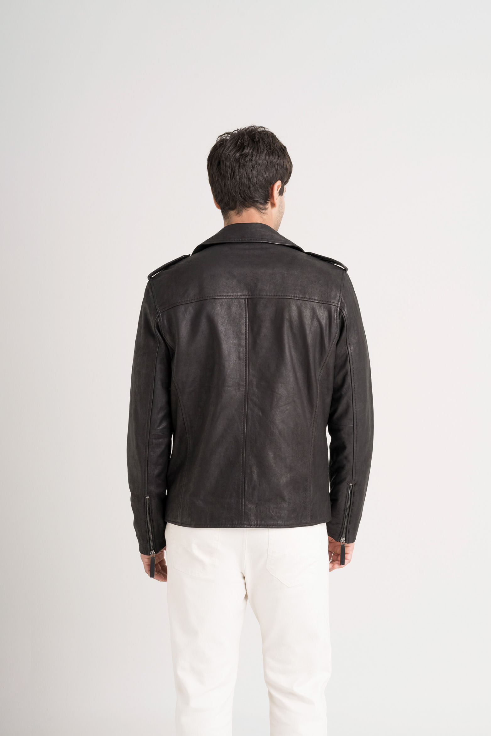 Chaqueta biker Capri de cuero para hombre semi ajustada-1744517562539