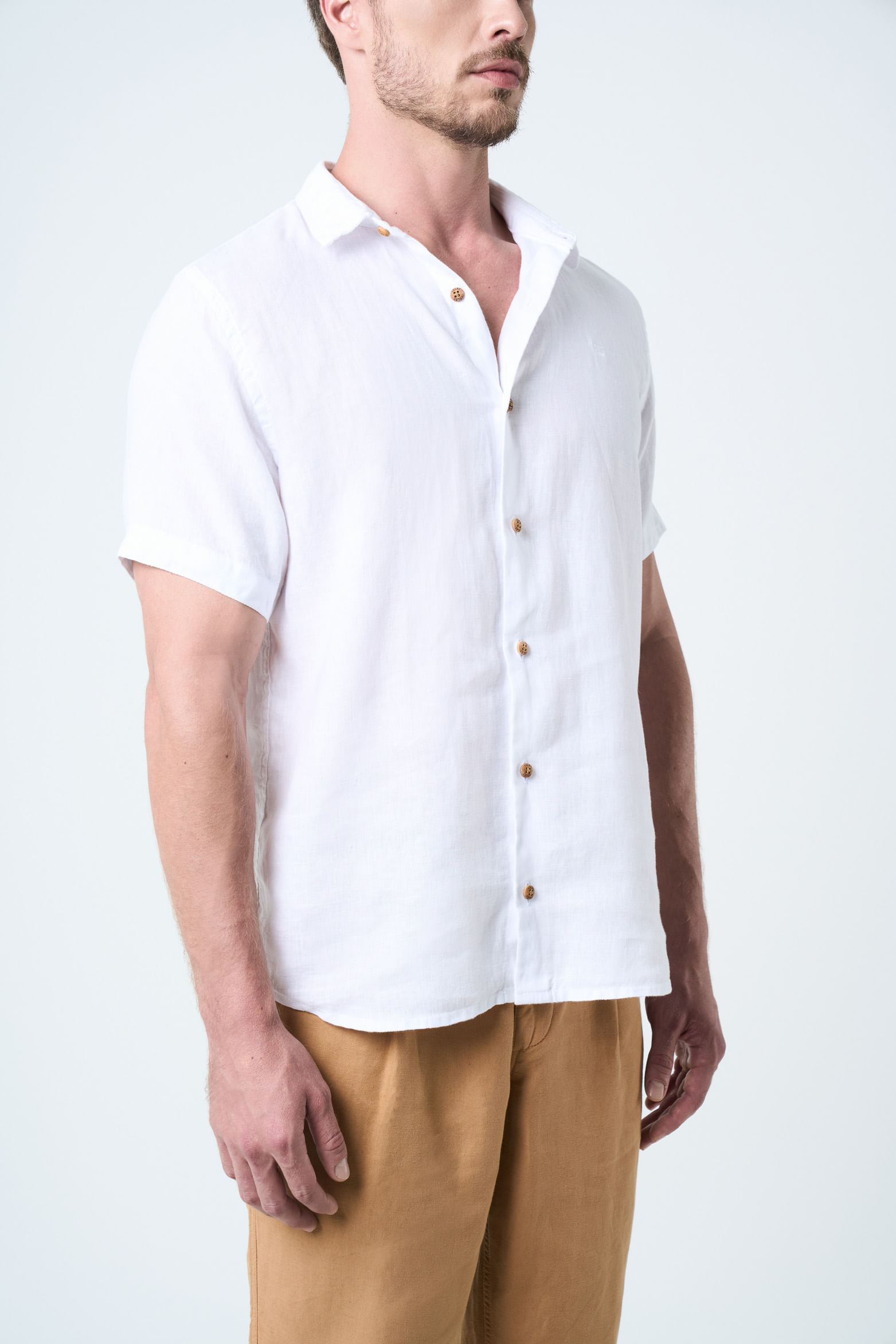 Camisa manga corta lino para hombre bordado vz-1746742966537