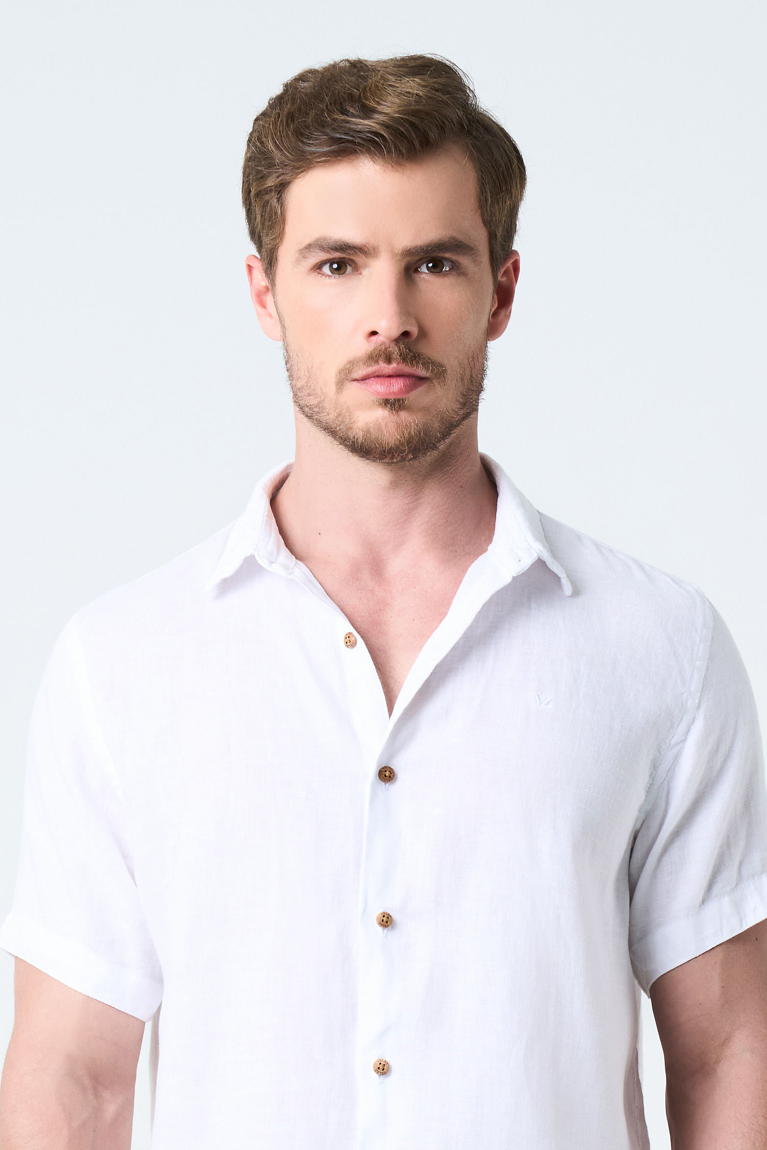 Camisa manga corta lino para hombre bordado vz-1746742972195
