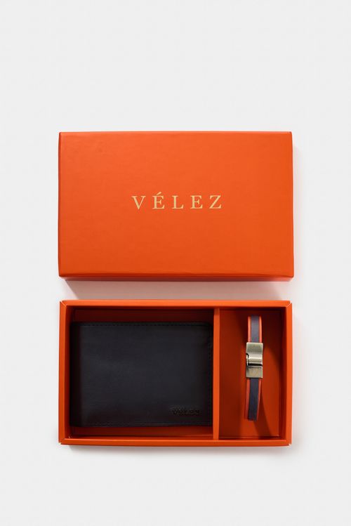 Kit Billetera y manilla Ivy de cuero para hombre detalle contraste