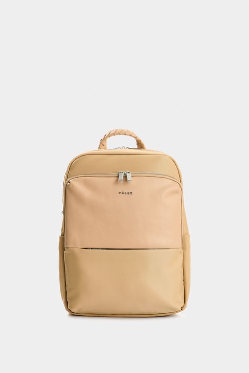Mochila Marfilo de cuero y nylon para mujer manija trenzada