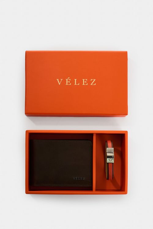 Kit Billetera y manilla Ivy de cuero para hombre detalle contraste