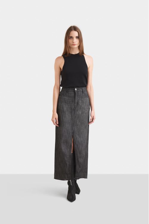 Falda corteza en denim para mujer abertura frontal