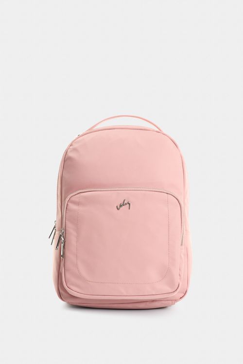 Mochila Púrpura de lona para mujer manija cuero