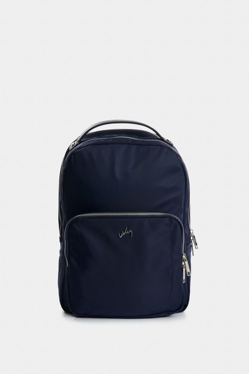 Mochila Púrpura de lona para mujer manija cuero
