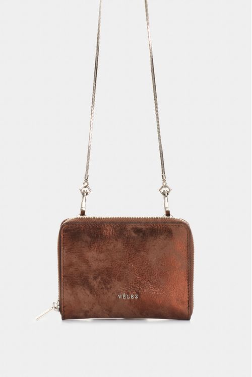 Billetera Grecia de cuero folia para mujer con cadena