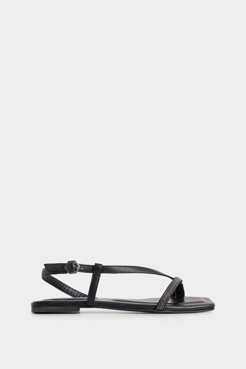 Sandalia plana Sirio de cuero para mujer detalle millaré